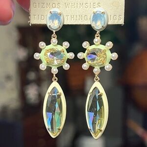 Anthropologie Mint Green Glass and White Pearl Triple Drop Dangle Earrings